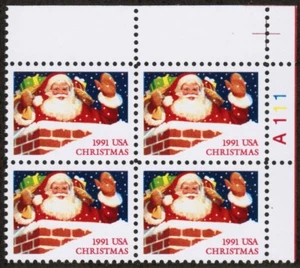 US USA Sc# 2579 MNH FVF PLATE # BLOCK Christmas Xmas Santa Claus Chimney Snow - Picture 1 of 1