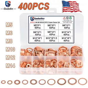 400PCS Solid Copper Crush Washers Set O-Ring Seal Flat Gasket Assortment Kits - Picture 1 of 15