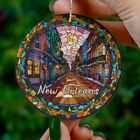 New Orleans Ornament, Faux Stained Glass Ornament, Bourbon Street NOLA Vacation