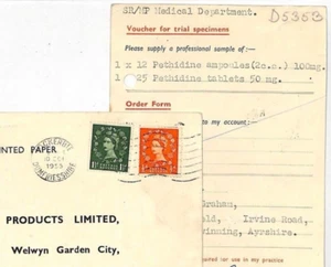 GB QEII Wilding 1955 MEDECINE TRIAL Roche Reply Cards 2 Scotland {samwells}LL151 - Picture 1 of 3