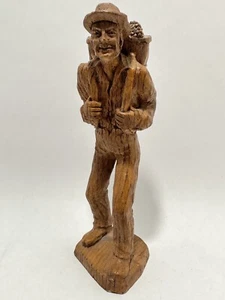 SIC French Handcrafted Wood Composite Figurine Man Basket of Grapes Vintage - Picture 1 of 9