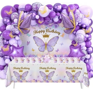107Pcs Purple Butterfly Birthday Decoration set - Girls Birthday Decoration Set - Picture 1 of 6
