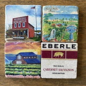 Set of 4 Handmade Tumbled Italian Botticino Marble 4 Inch Coasters Cork Backing - Picture 1 of 9