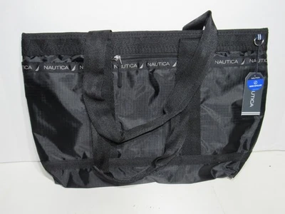 New Nautica Captains Quarters Tote Overnight Gym Bag Medum RipStop Black $69 - Image 1 of 4