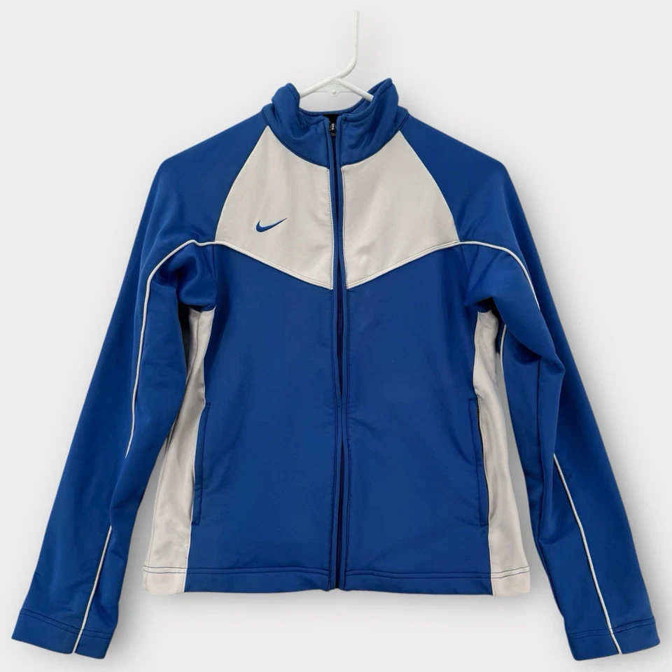 Chaqueta Nike Team Dri-Fit para mujer XS azul blanco cremallera completa pista ropa deportiva calentamiento Foto 1 de 4