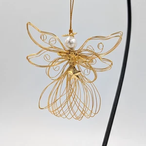 Avon goldfarbener Draht 3,25 Zoll Engel mit Stern Weihnachtsschmuck - Bild 1 von 5
