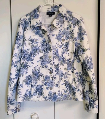 Chaqueta floral azul y blanca talla L de Charter Club para mujer Foto 1 de 4