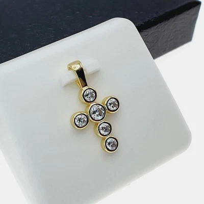 Кулон женский крест с круглым бриллиантом лабораторной огранки 2 карата покрытие желтым золотом 14 карат - Изображение 1 из 4