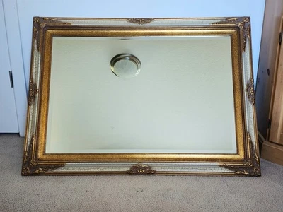 Elegant vintage beveled glass mirror wall hanging 43-5/8" L home decor - Image 1 of 4