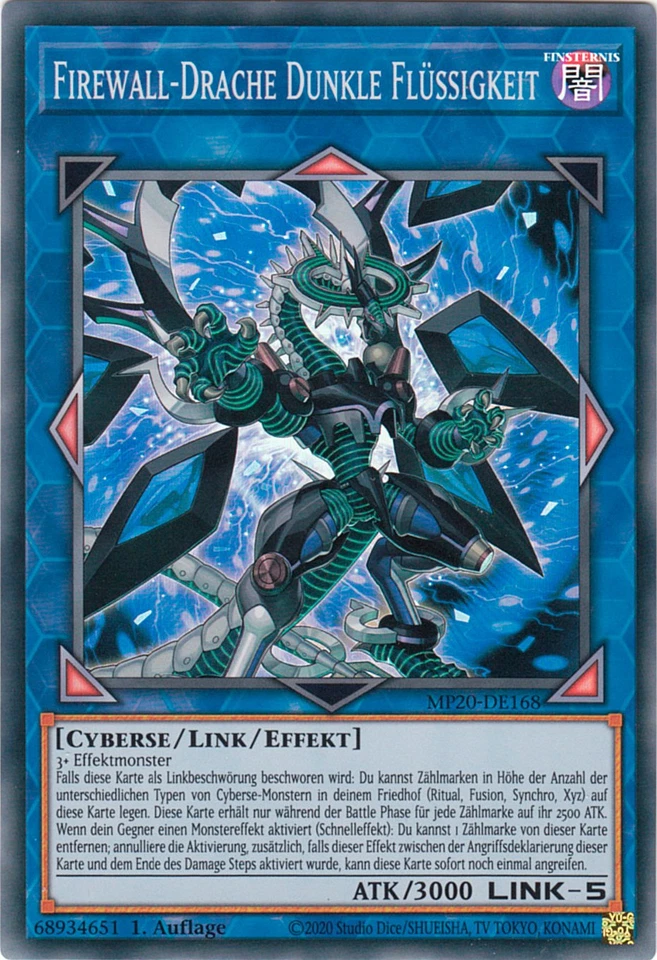 YU-GI-OH, FIREWALL-DRACHE DUNKLE FLÜSSIGKEIT, SR, MP20-DE168, 1. Auflage, TOP - Bild 1 von 1