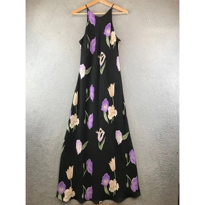 Maxi Vestido Vintage Hampton Nites Negro Floral Sin Mangas Talla 12 Formal Noche Foto 1 de 4