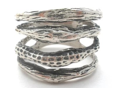 Sterling Silver Textured Multi-Band Ring Size 9 PZ Israel Vintage Jewelry - Image 1 of 4