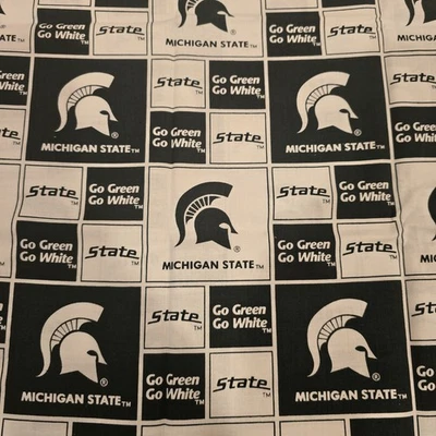 New, Unwashed Michigan State University Fabric 1 2/3 Yd Sparty Go Green Squares - Image 1 of 4