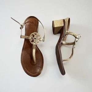 Tory Burch Mini Miller Reptil geprägtes Leder Fersenriemen Absatz Sandalen Größe 9,5 - Bild 1 von 9