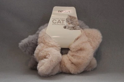 Kitten-Soft Cat Scrunchies Faux Fur Pair Ears Cat Lady Beige & Gray NEW NWT - Image 1 of 4