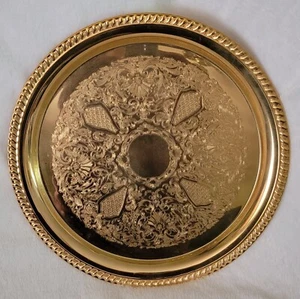 Seltenes Vintage 24K Gold galvanisiertes 14 Zoll rundes Serviertablett - Bild 1 von 4
