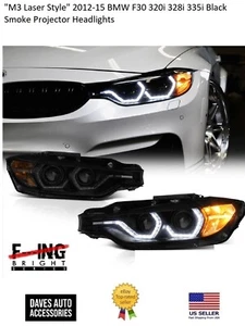 "M3 Laser Style" 2012-15 BMW F30 320i 328i 335i Black Smoke Projector Headlights - Picture 1 of 12