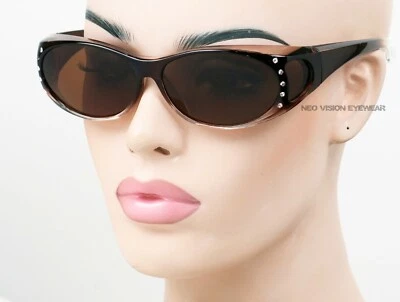Large Rhinestone Sunglasses Classic Shield Fit Over Most Glasses Polarized 29P - Image 1 of 4