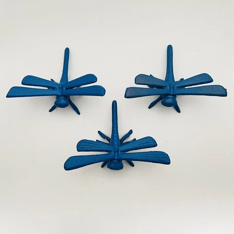 Blue Cast Iron Garden Bugs DRAGONFLY Figurines Flower Insect Dragonflies  3Pc Cover