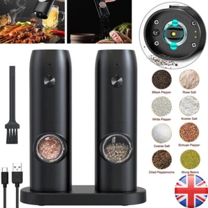 Professional Electric Salt and Pepper Mill Grinder Set Adjustable Coarseness UK - Picture 1 of 13