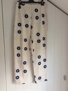 ICEBERG ITALY: Gorgeous Sz 48 Ivory / Multi Blue Spot Print Cotton Trousers - Picture 1 of 4