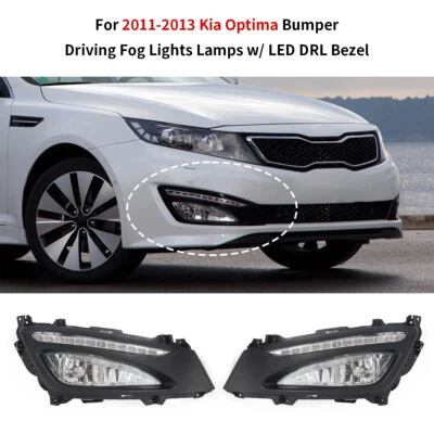 For 2011-2013 Kia Optima Bumper Driving Fog Lights Lamps LH+RH w/ LED DRL Bezel Foto 1 de 4