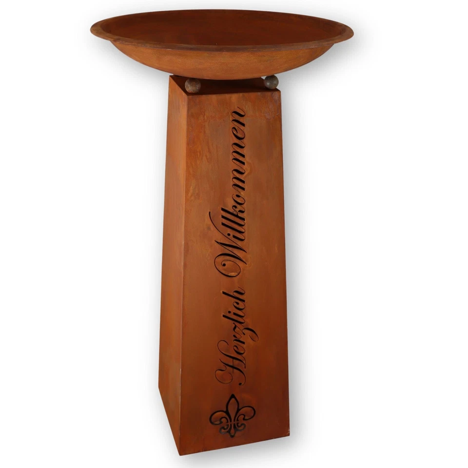 Metall Dekosäule Herzlich Willkommen mit Rost Schale 1 m Garten Deko Vintage - Bild 1 von 3