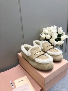 Loafers by Miumiu 2024 autumn-winter runway style natural suede in beige color - Picture 1 of 3