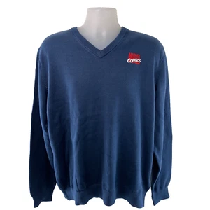 Marvel Comics Men's Jumper Logo V-neck Knit Pullover, Size XL, Navy - Picture 1 of 15