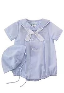 Petit Ami Boys Blue Romper and Hat Anchors Embroidered NWT NB, 3m, 6m, 9m - Picture 1 of 7