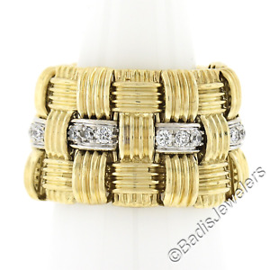 Roberto Coin Appasionata 18K TT Gold Diamond Flexible Woven Wide Band Ring