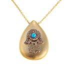 Womens Champagne Diamond & Turquoise Pendant, Goldtone Sterling Silver Necklace