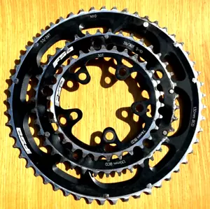 FSA TRIPLE Chainring MTB Mountain Bike Set 53T 39T 30T - 130/74BCD BLACK Nice! - Picture 1 of 7