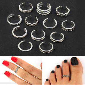 12pcs Adjustable Retro Silver Open Toe Ring Finger Foot Rings Beach Jewelry Gift