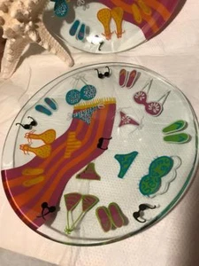 LOLITA Rare & Retired Handpainted Glass 8-inch Plate - Set of 2 - BIKINI Design - Picture 1 of 7