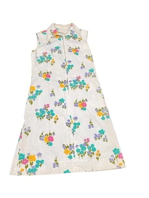 Vestido midi hippie estampado floral década de 1970 sem mangas colarinho embolsado tamanho P - Imagem 1 de 4