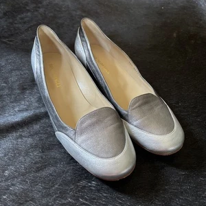Bruno Magli Metallic 2 Tone Silver & Pewter Flat 38 1/2 Cool Wood Micro Heel! - Picture 1 of 11