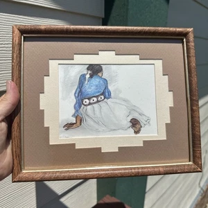 Vintage R.C. Gorman gerahmter Druck Frau mit Conchos 1987 signiert indianische Kunst - Bild 1 von 10