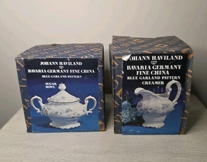 Vintage Johann Haviland Blue Garland Fine China Zuckerdose & Milchkännchen SET - Bild 1 von 11