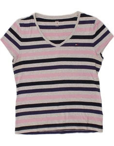 TOMMY HILFIGER Womens T-Shirt Top UK 18 XL Multicoloured Striped Cotton BW05 - Picture 1 of 3