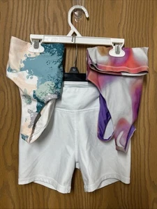 Girls DSG 2 Sports Bras & White Spandex Shorts Size M 10/12 Kids Youth - Picture 1 of 18
