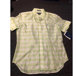Ralph Lauren Sport Silk Button Down Shirt Green Plaid Slim Fit Size S - Picture 1 of 5