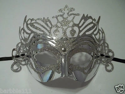 Metallic Colors Crown Mask Silver, Gold or Pink Mardi Gras Masquerade Mask - Image 1 of 4