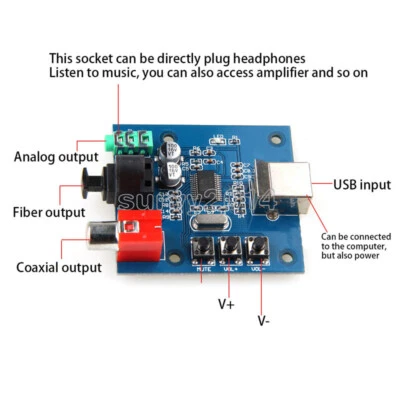 PCM2704 USB DAC to S/PDIF Sound Card Decoder Board 3.5mm Analog Output F/PC NEW - Image 1 of 4