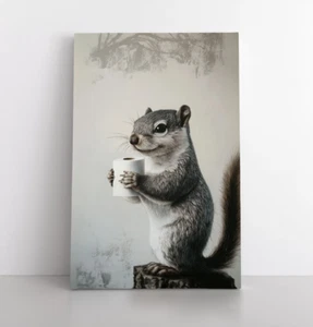 Linda impresión de arte de pared de baño de ardilla enmarcada lienzo, papel higiénico decoración de animales - Imagen 1 de 11