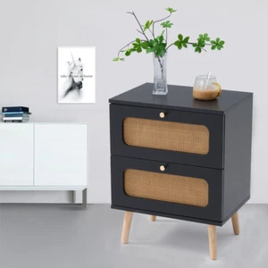 2-drawer Rattan Nightstand for Bedroom and Living Room, End Table, Side Table - Picture 1 of 13