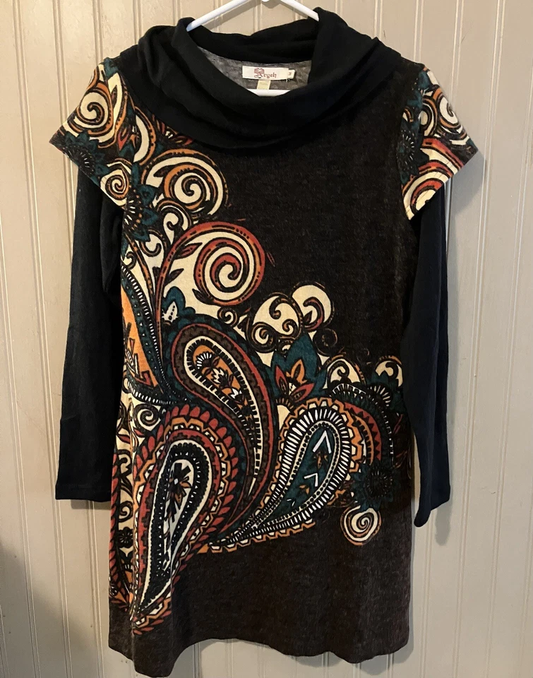 Aryeh Sweater Dress Boho Mod Retro Print Size M - Image 1 of 4