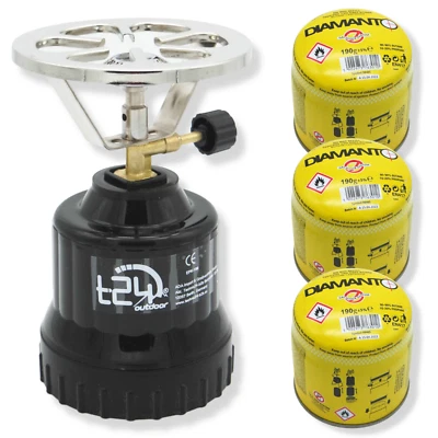 T24 mini tragbarer Gaskocher Metall / Plastik Set Campingkocher Gaskartuschen 190g