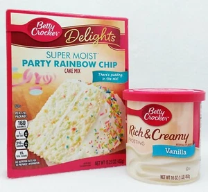 Betty Crocker Super Moist PARTY RAINBOW CHIP Cake Mix & VANILLA Frosting Set - Picture 1 of 1