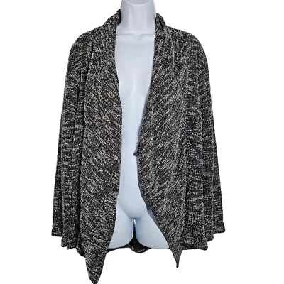 Club Monaco Marled Grey Black Textured Open Front Knit Cardigan Long Women's S - Image 1 of 4